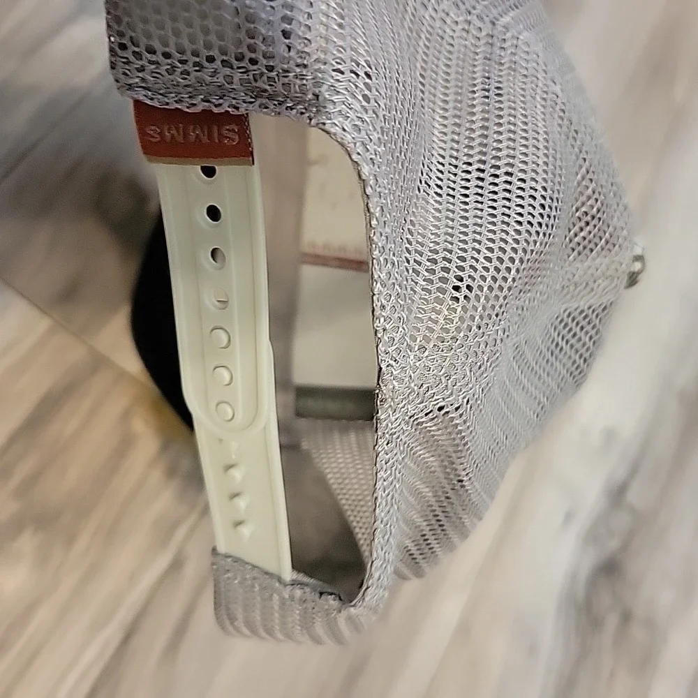 Simms Gray White Mesh Trucker Hat with Orange Trim Patch